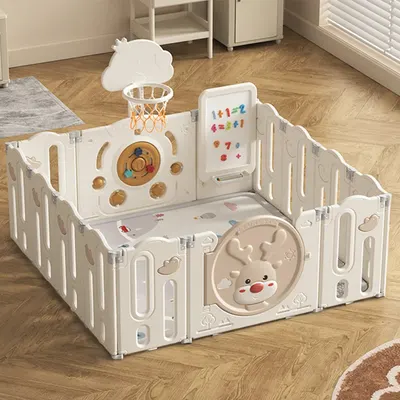 Parc pliable pour bébé avec panneau cerf, panier et tableau