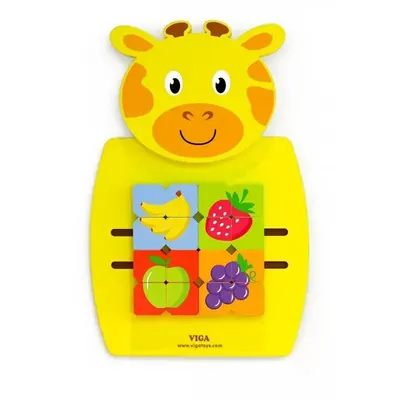 Tableau Mural Girafe 4 Puzzles Fruits Bois FSC 18M+