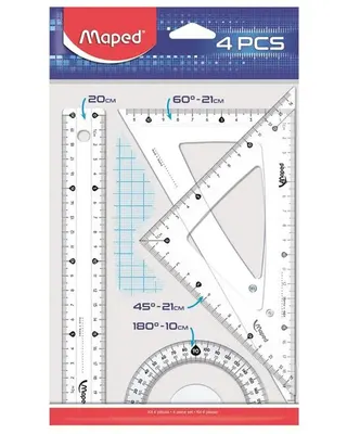 Set scolaire de géométrie Maped, règle 20 cm et triangles gradués