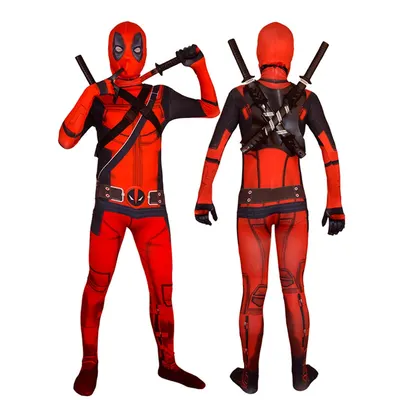 Tenue de Deadpool rouge et noire avec cagoule intégrale