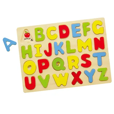 Puzzle Alphabet Bois 26 Lettres Colorées avec Illustrations 3 Ans+