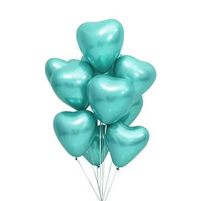 Reflets verts : 50 ballons cœur chromés de 30 cm