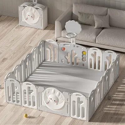 Parc de jeu pliable à panneaux, tapis et filet de basket, motif lapin