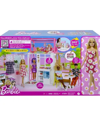 Coffret Barbie : maison de jeu à 360° avec poupée et chiot