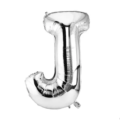 Initiale J argentée, ballon métallisé de 40 cm