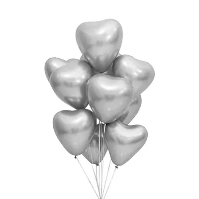 Cœurs argentés chromés : 50 ballons de 30 cm