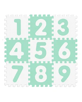 Tapis puzzle souple aux chiffres 1 à 9, vert et blanc