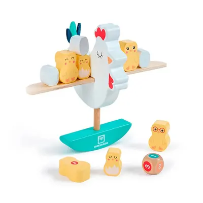 Poussins en équilibre sur la poule, jeu en bois dès 3 ans