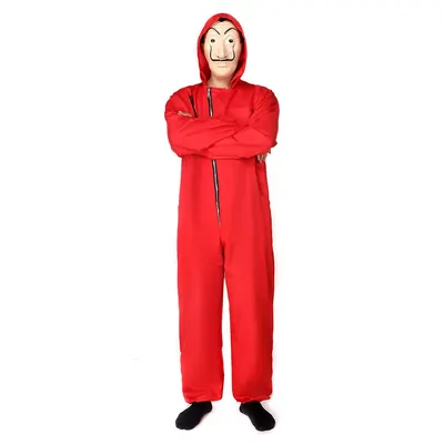 Déguisement rouge à capuche avec masque moustachu