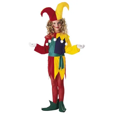 Déguisement de bouffon enfant, robe et bonnet multicolores