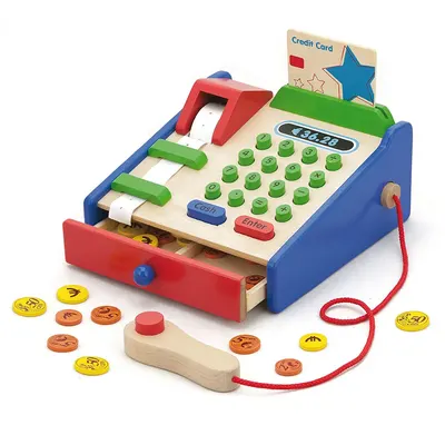 Caisse Enregistreuse en Bois avec Scanner et Pièces Viga Toys 3 Ans+