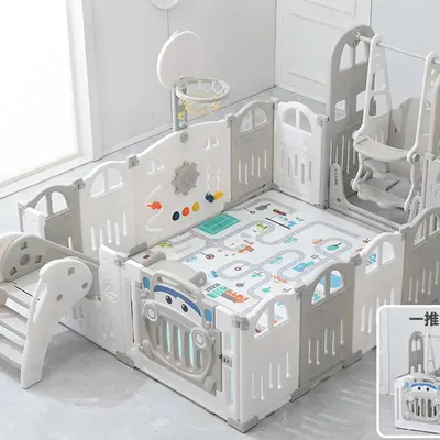 Espace de jeu pliable avec toboggan, balançoire et tapis circuit