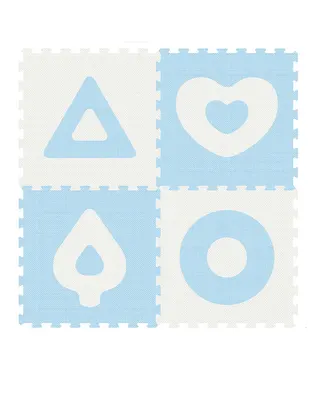 Tapis puzzle bleu pâle et blanc aux formes contrastées