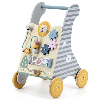 Trotteur d’éveil en bois avec tableau d’activités 18 mois+