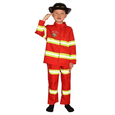 Ensemble rouge de jeune pompier avec écusson Fire Dept