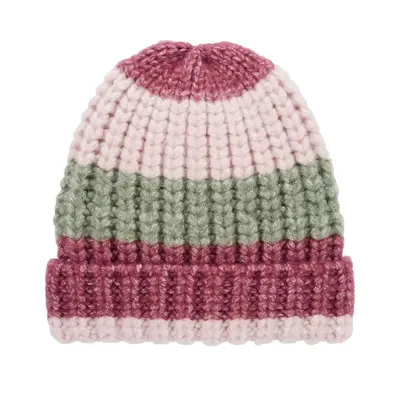 Bonnet à revers rose, ivoire et vert sauge – 2–4 ans