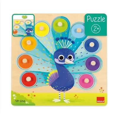 Le paon aux plumes colorées : puzzle à encastrer dès 2 ans