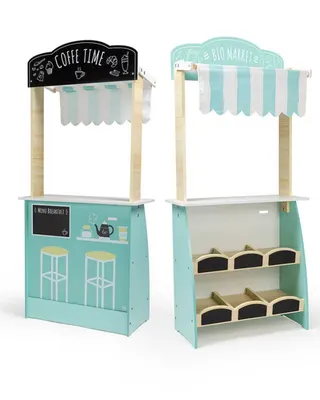 Stand Marché et Café 2 en 1 Bois Réversible 3 ans+