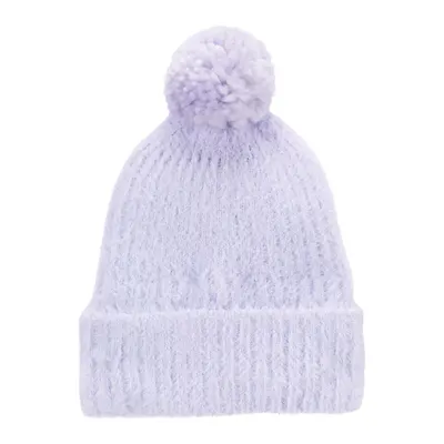 Bonnet lavande à pompon pour bébé, revers plié – 0–9 mois