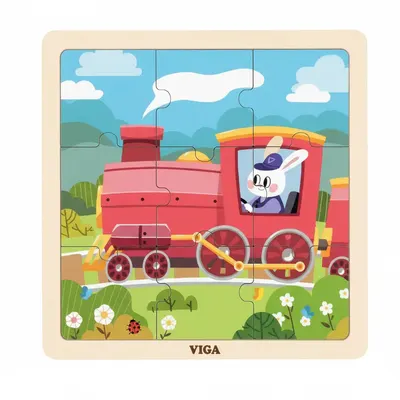 Puzzle Bois Train Rouge 9 Pièces Viga Toys 18M+
