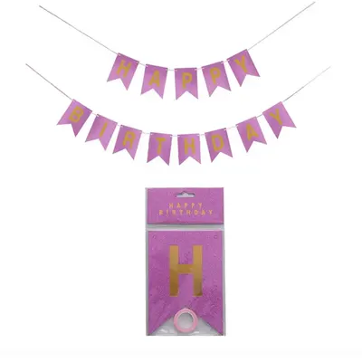 Décor d’anniversaire violet, lettres dorées « Happy Birthday »