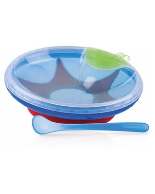 Assiette bébé chauffante bleue 400 ml avec cuillère longue, dès 3 mois