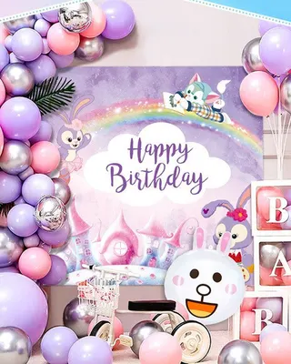 Kit d’anniversaire rose et mauve avec ballons et décor lapin