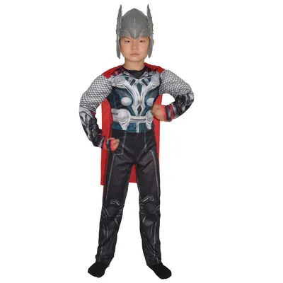 Tenue de Thor enfant avec cape rouge et casque gris