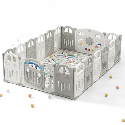 Parc modulable 16 panneaux avec tapis illustré et porte voiture