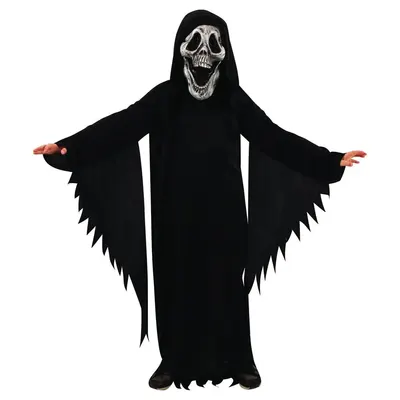 Déguisement enfant au masque de crâne et tunique noire