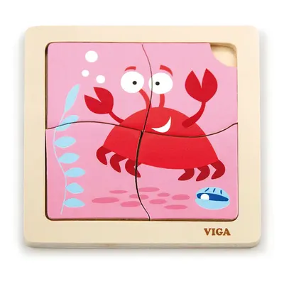 Puzzle Crabe Rouge Bois 4 Pièces Fond Rose Viga Toys 12M+