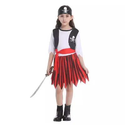 Pirate enfant en jupe rayée rouge et noire avec bandeau – M