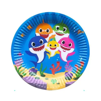 Dix assiettes en papier Baby Shark, scène de récif colorée