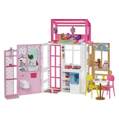 Maison Barbie pliable à deux niveaux et quatre espaces de jeu