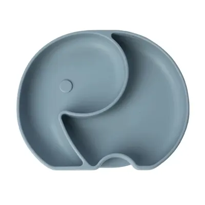 Assiette bébé éléphant à ventouse en silicone bleu pastel 4M+