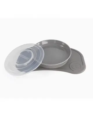 Ensemble Click-Mat gris avec assiette ronde et couvercle, dès 6 mois
