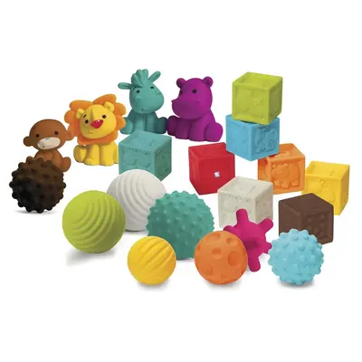 Coffret bébé 20 pièces : balles texturées, cubes et animaux