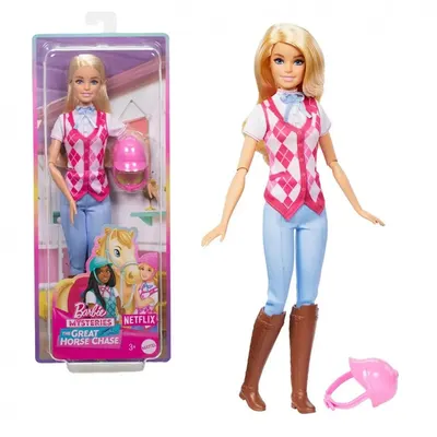 Barbie cavalière articulée avec casque rose, dès 3 ans