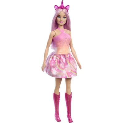 Poupée aux cheveux roses, jupe féerique et accessoires licorne dès 3 ans