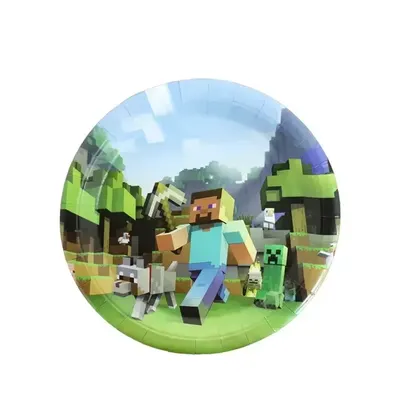 Assiettes Minecraft pixelisées pour table de fête, lot de 10