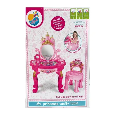 Coiffeuse enfant rose avec chaise et miroir ovale