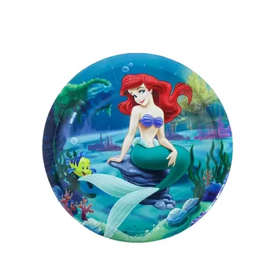 Assiettes papier scène sous-marine avec sirène, lot de 10