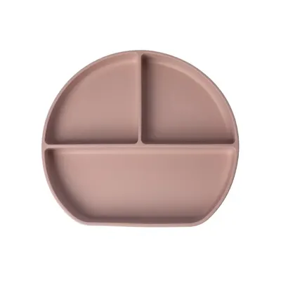 Assiette rose poudré à trois espaces et ventouse, dès 4 mois