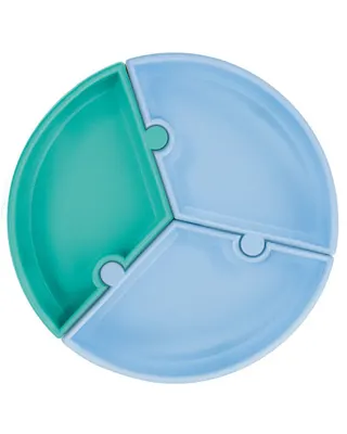 Assiette puzzle bleu et turquoise à trois pièces détachables, dès 6 mois