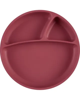 Assiette ronde bébé en silicone rouge Velvet, trois compartiments