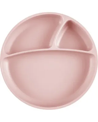 Assiette Minikoioi rose à ventouse pour repas compartimentés