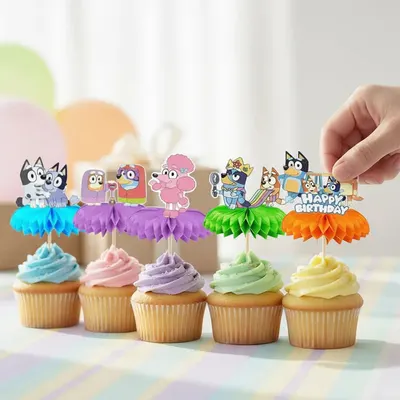 Décors Bluey en alvéoles pour gâteau, lot de 8
