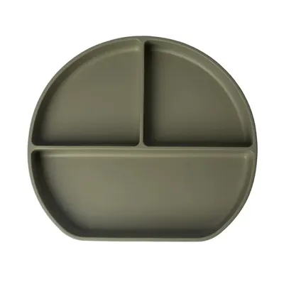 Assiette bébé à ventouse, 3 compartiments vert olive dès 4 mois