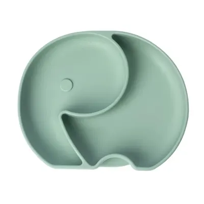 Assiette bébé à compartiments courbes, éléphant vert pastel 4 mois+