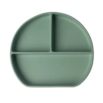 Assiette ronde vert pastel à ventouse, trois zones, dès 4 mois